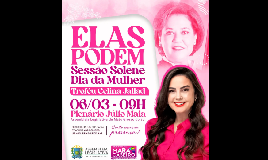 Imagem de compartilhamento para o artigo Sessão solene alusiva ao Dia Internacional da Mulher acontece quarta-feira em MS da MS Todo dia